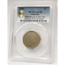 AUSTRALIA 2000 . ONE 1 DOLLAR COIN . ERROR . MULE . STRUCK ON TEN CENT